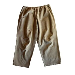 Eileen Fisher Cropped Pull-On Pants, Organic Cotton, Beige, Size 1x